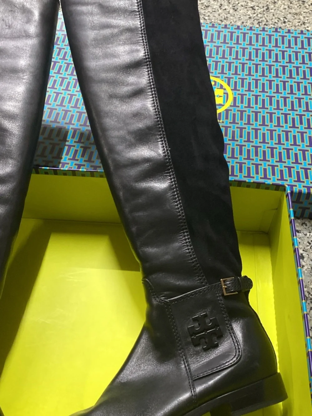 Tory Burch Black Leather Over-the-Knee Riding Boots with Side Zip